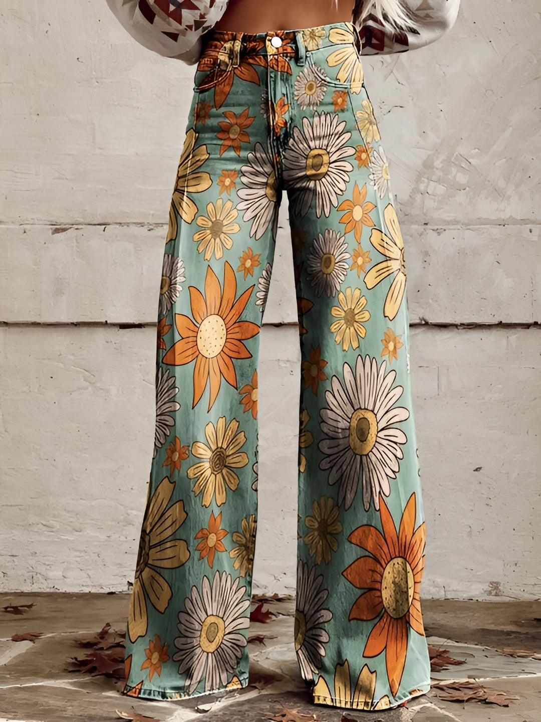 Bloeiende Stijl | Hoge Taille Wijde Dames Broek met Bloemenprint