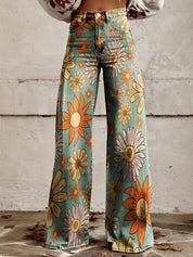 Bloeiende Stijl | Hoge Taille Wijde Dames Broek met Bloemenprint