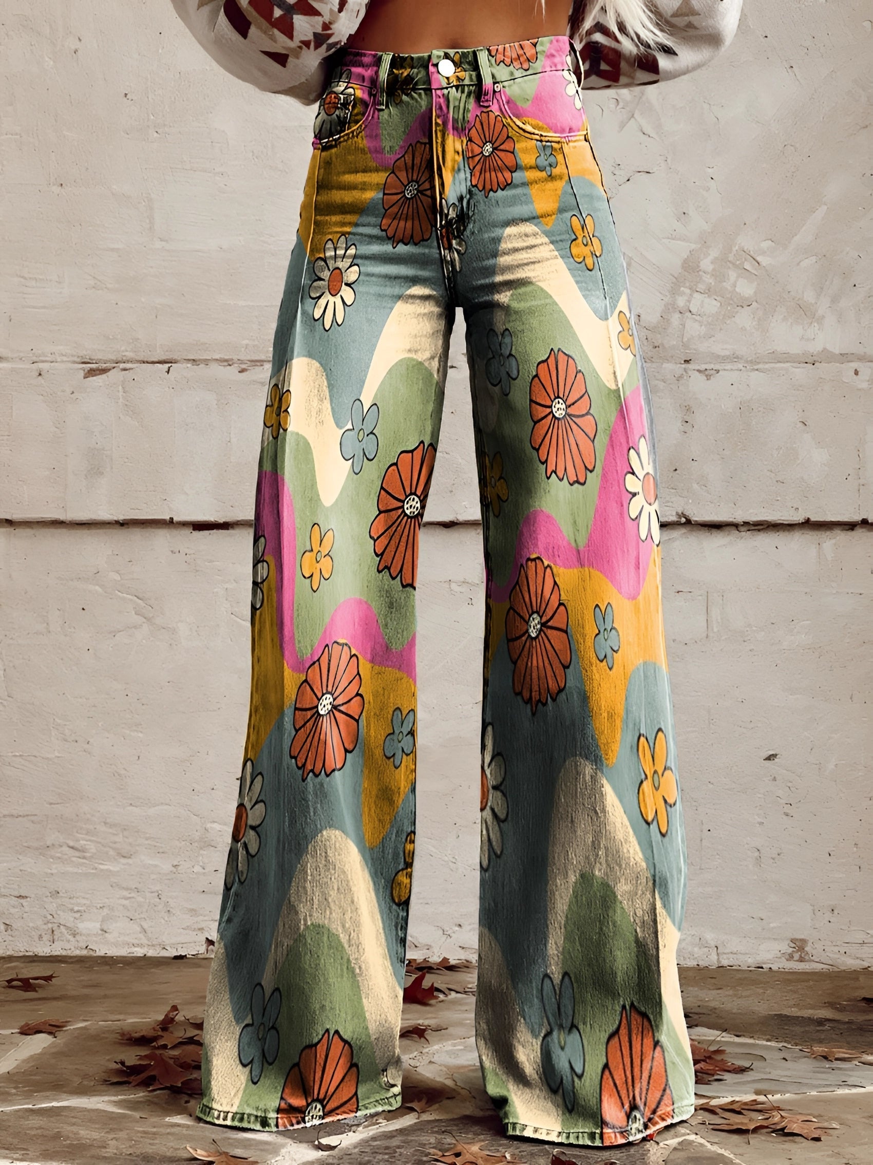 Bloeiende Stijl | Hoge Taille Wijde Dames Broek met Bloemenprint