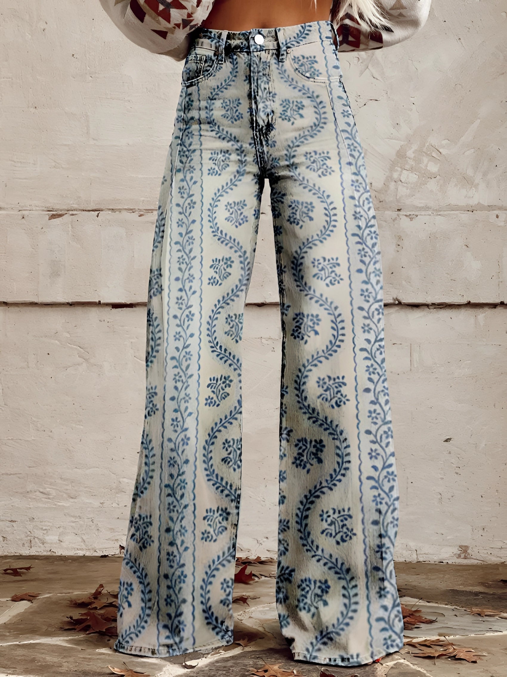 Bloeiende Stijl | Hoge Taille Wijde Dames Broek met Bloemenprint