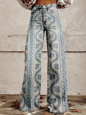 Bloeiende Stijl | Hoge Taille Wijde Dames Broek met Bloemenprint