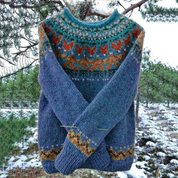 Kleurrijke wintertrui met print dames | Gebreid met ronde hals