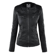 Dames leder-look winterjack met capuchon
