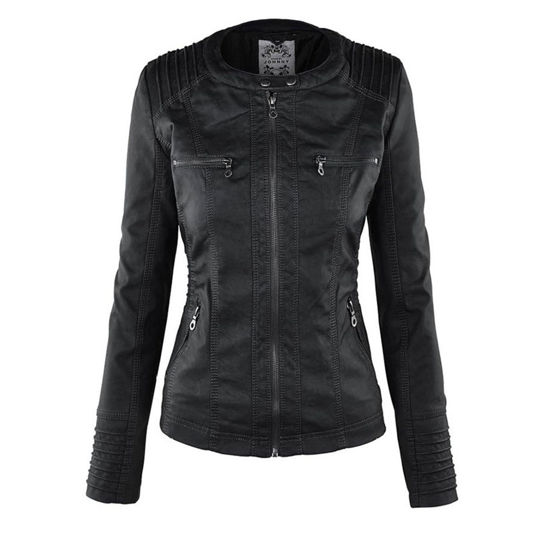 Dames jas met capuchon | Getailleerde jas in leren look