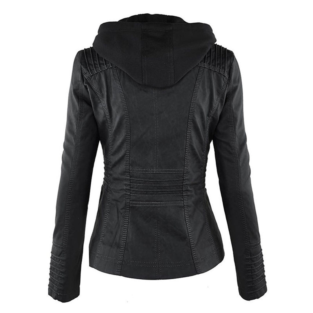Dames jas met capuchon | Getailleerde jas in leren look