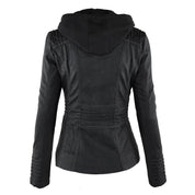 Dames jas met capuchon | Getailleerde jas in leren look