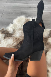 Dames cowboy enkellaarsjes met suède look