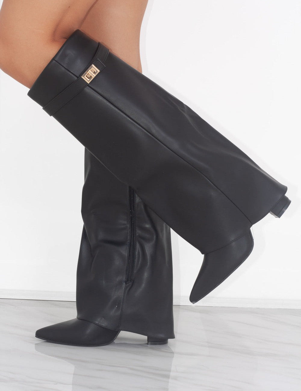 Dames plooilaarzen | Slouchy schacht en gouden gesp