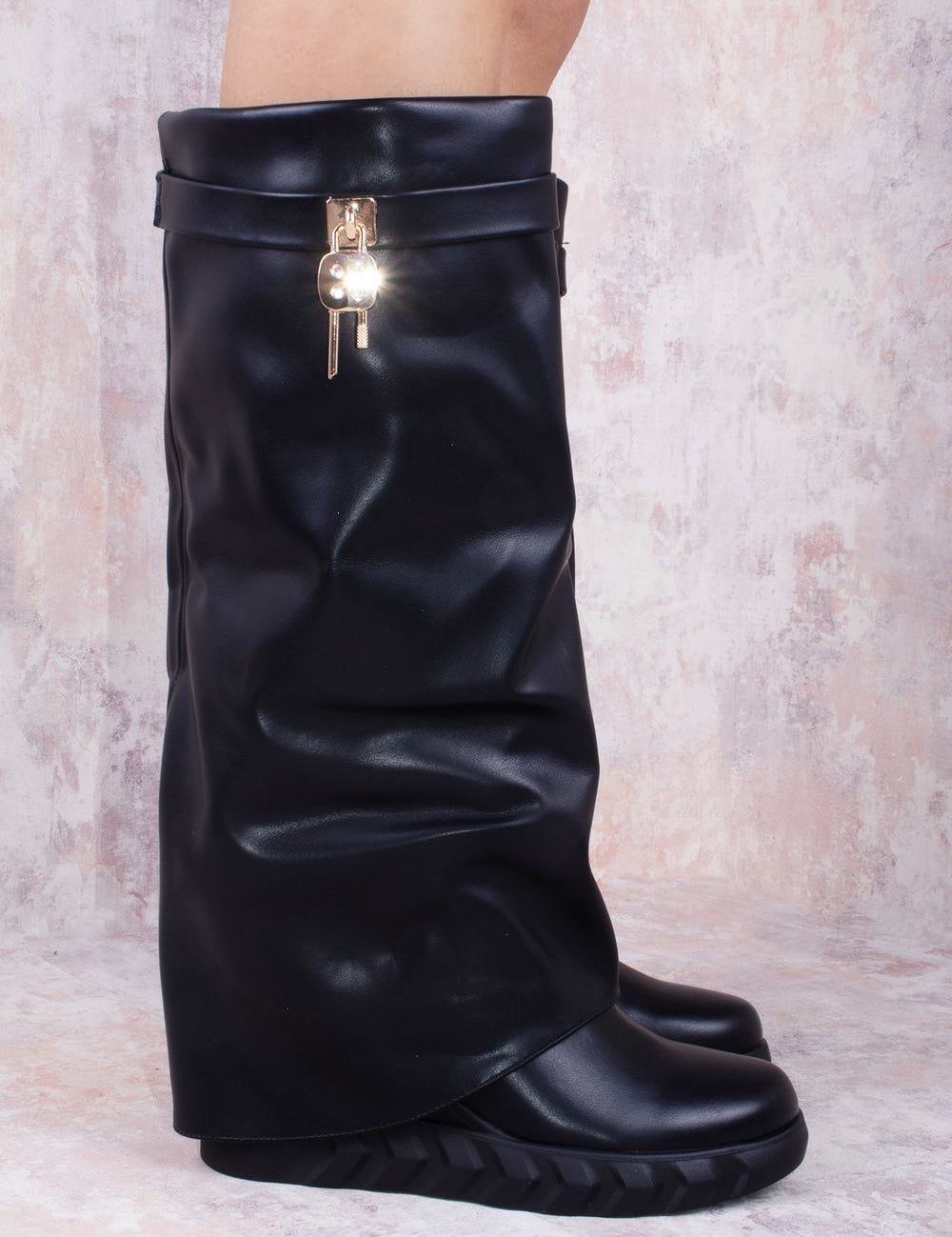 Black-Wedge-PU-Leather-Fold-Over-Shark-Lock-Detail-Knee-High-Boot-3.jpg