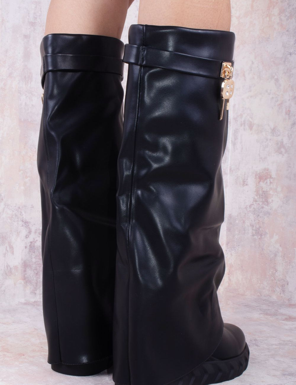 Black-Wedge-PU-Leather-Fold-Over-Shark-Lock-Detail-Knee-High-Boot-4.jpg