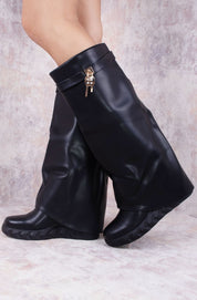 Zwarte dames winter plooilaarzen | Leer look