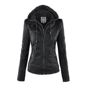 Dames leder-look winterjack met capuchon