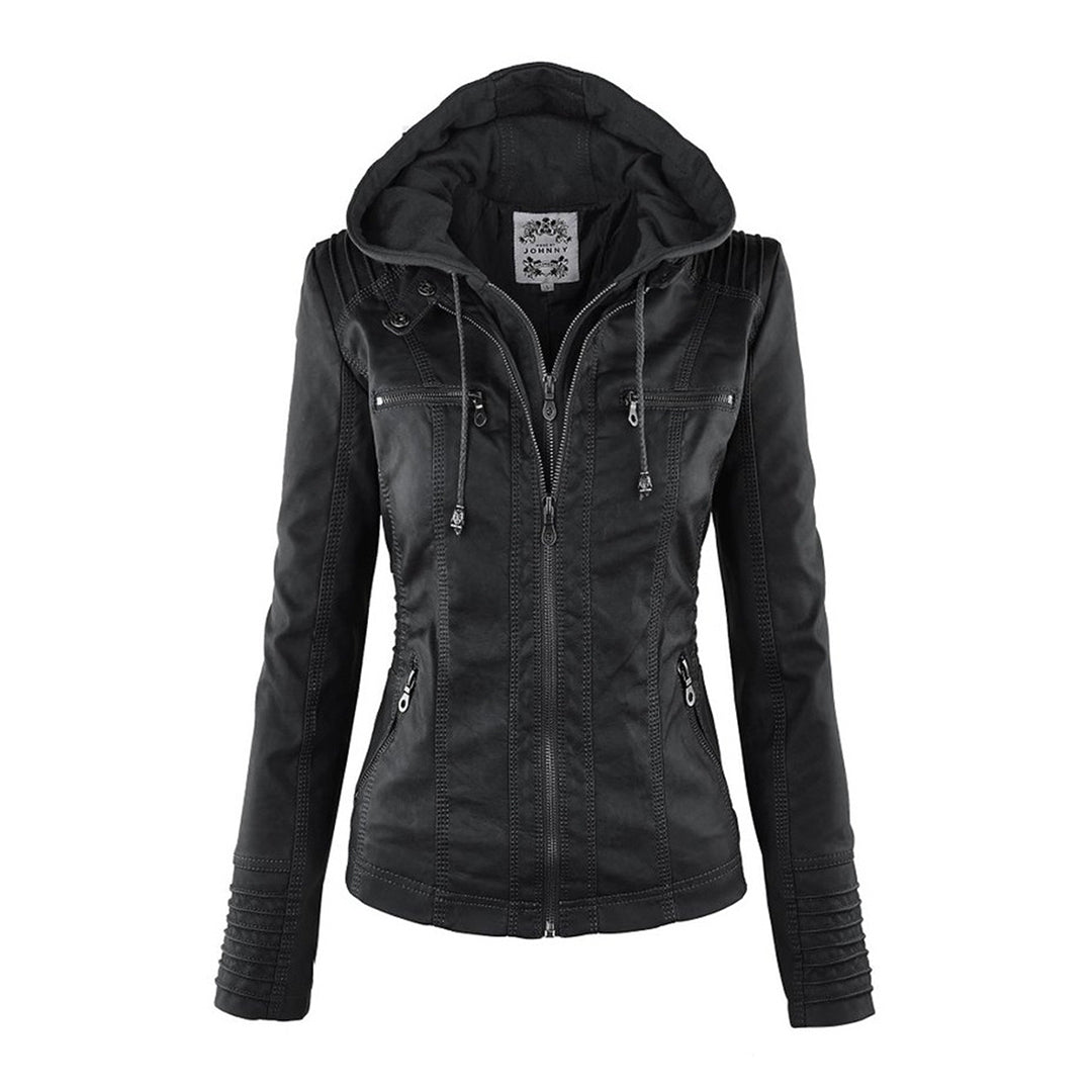 Dames jas met capuchon | Getailleerde jas in leren look