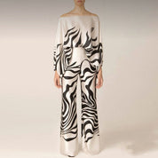 Women's summer set off-shoulder top wide pants lantern sleeves