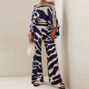 Women's summer set off-shoulder top wide pants lantern sleeves