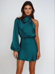Chique dames one shoulder feestjurk | Satin look