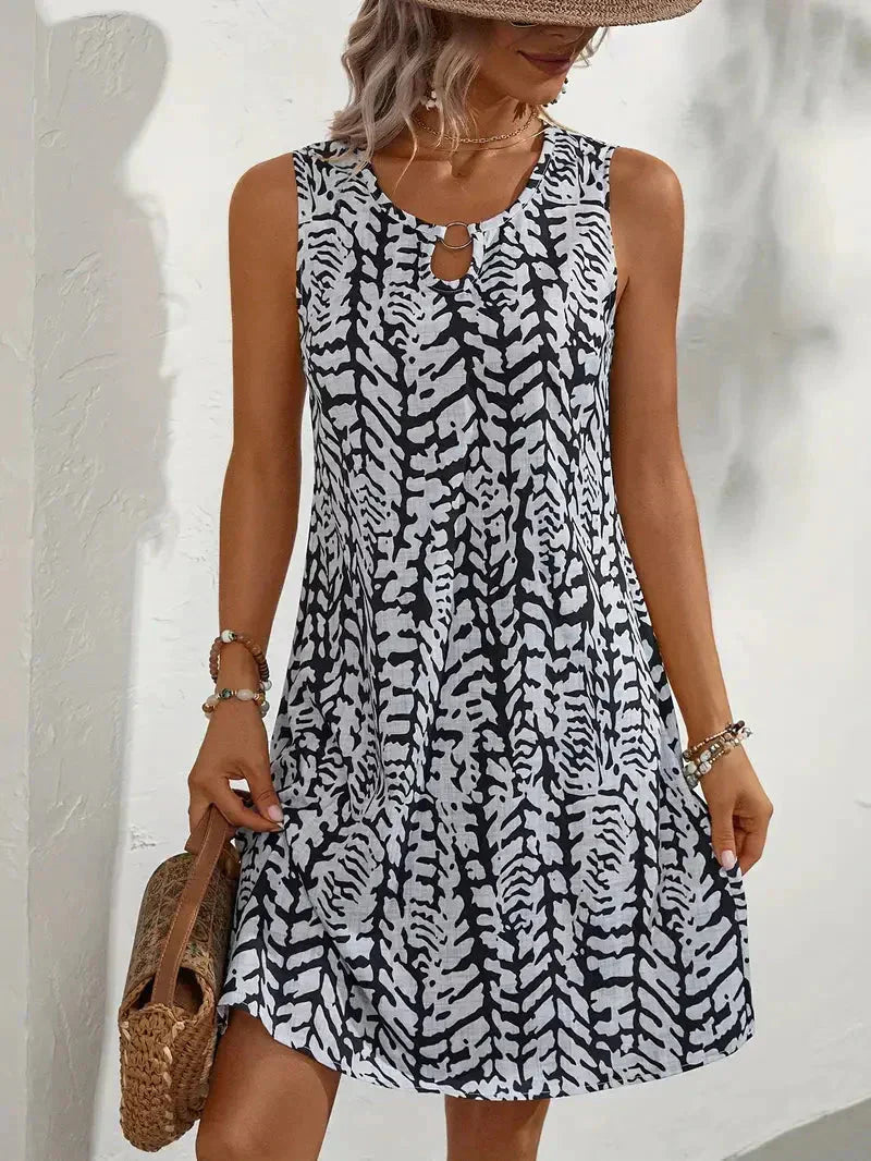 Dames zomerjurk mouwloos met abstracte print