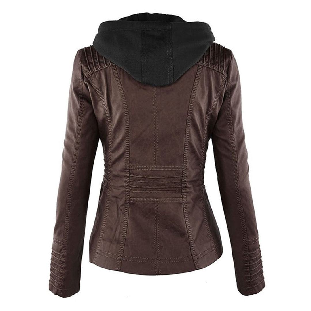 Dames jas met capuchon | Getailleerde jas in leren look