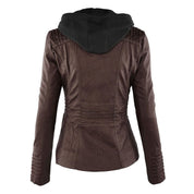 Dames jas met capuchon | Getailleerde jas in leren look