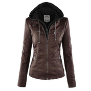 Dames leder-look winterjack met capuchon