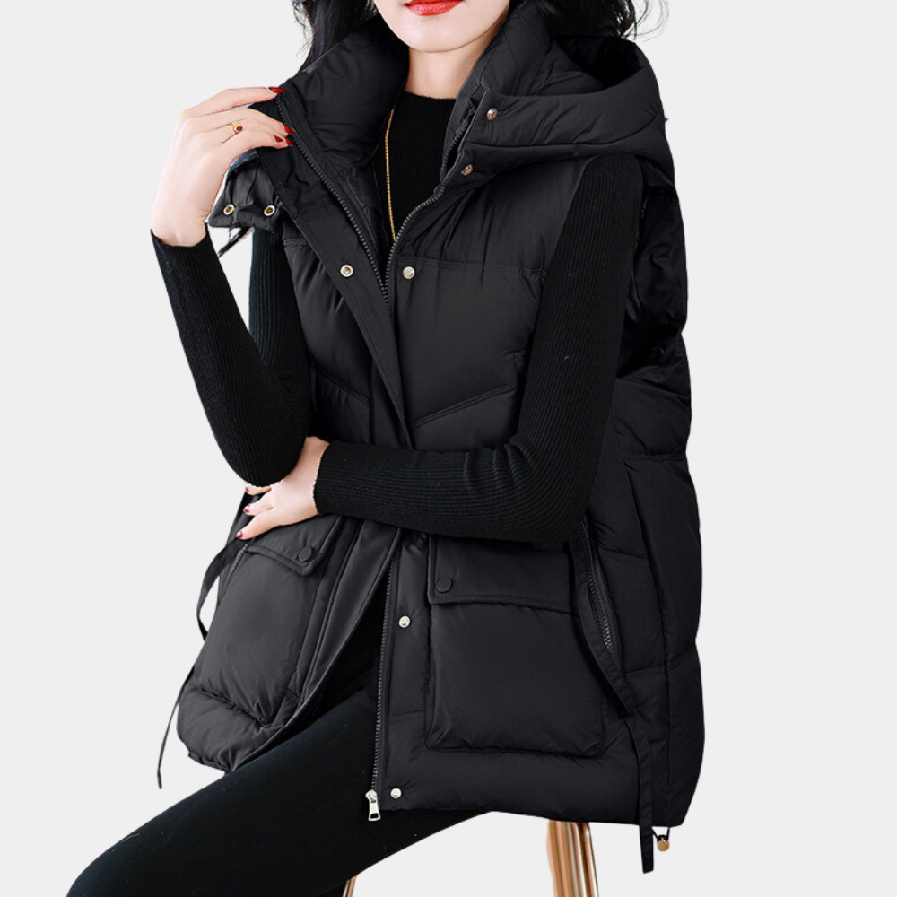 Dames bodywarmer lang model | Gewatteerd met hoge kraag