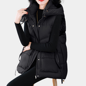 Dames bodywarmer lang model | Gewatteerd met hoge kraag