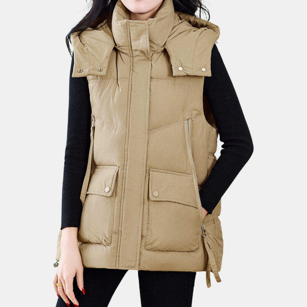 Dames bodywarmer lang model | Gewatteerd met hoge kraag
