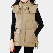 Dames bodywarmer lang model | Gewatteerd met hoge kraag