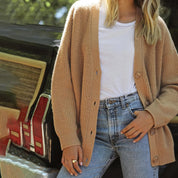 Warme oversized vest dames | Wollen v-hals cardigan voor de winter