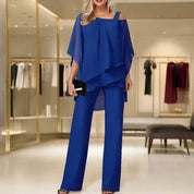 Elegante tweedelige set dames | Brede pijp broek en losse top