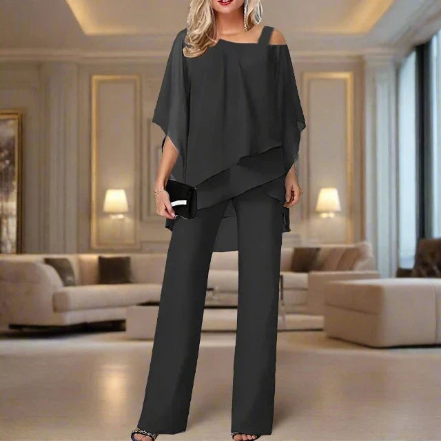 Elegante tweedelige set dames | Brede pijp broek en losse top