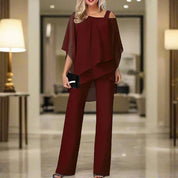 Elegante tweedelige set dames | Brede pijp broek en losse top
