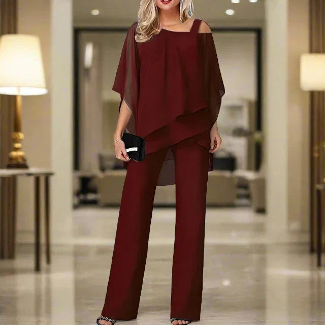 Elegante tweedelige set dames | Brede pijp broek en losse top