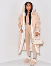 Lange dames winterjas | Reversible 2-in-1 parka in teddy stijl