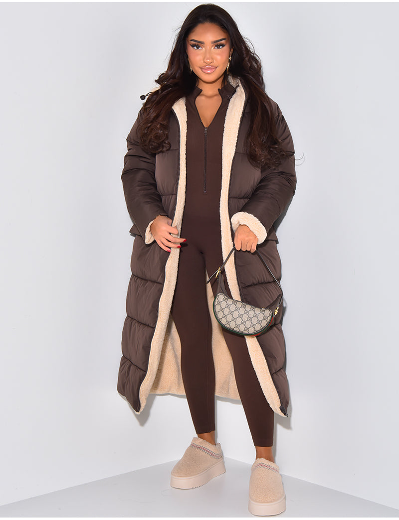 Lange dames winterjas | Reversible 2-in-1 parka in teddy stijl