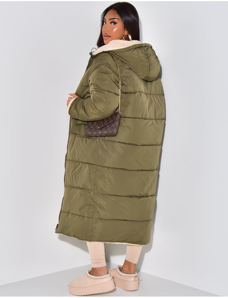 Lange dames winterjas | Reversible 2-in-1 parka in teddy stijl