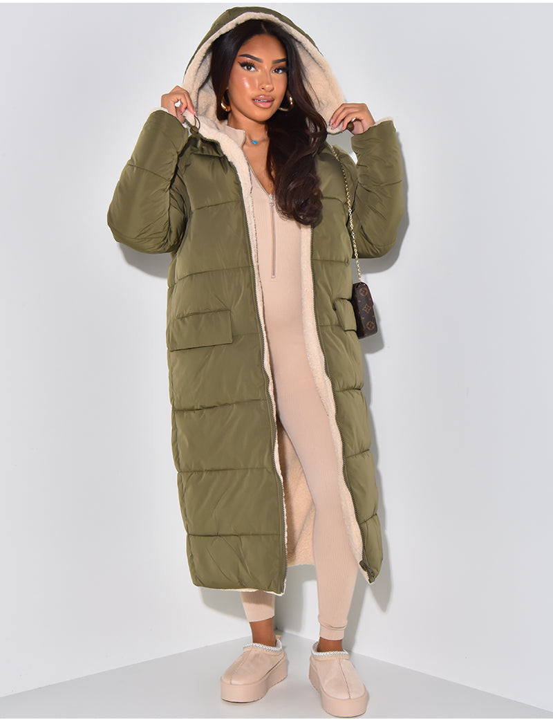 Lange dames winterjas | Reversible 2-in-1 parka in teddy stijl