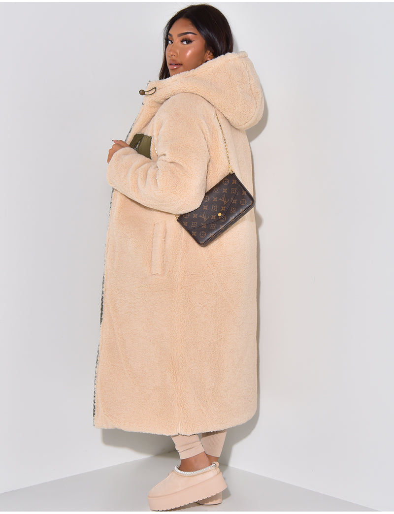 Lange dames winterjas | Reversible 2-in-1 parka in teddy stijl