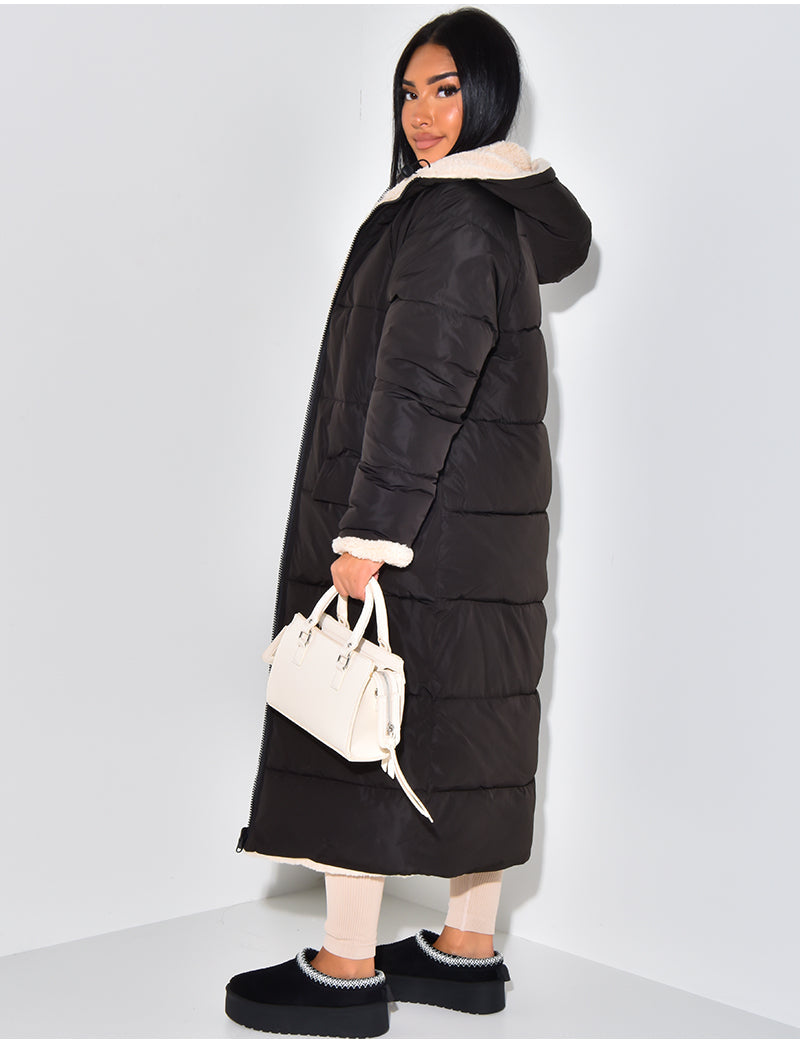 Lange dames winterjas | Reversible 2-in-1 parka in teddy stijl