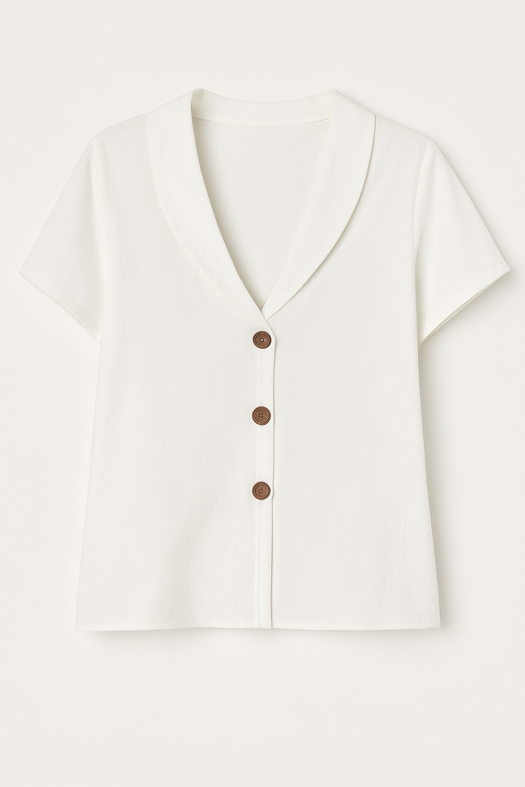 Dames witte blouse met V-hals en knoopsluiting en korte mouwen