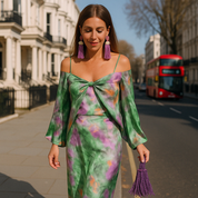 Dames groene zomerjurk off-shoulder met open rug