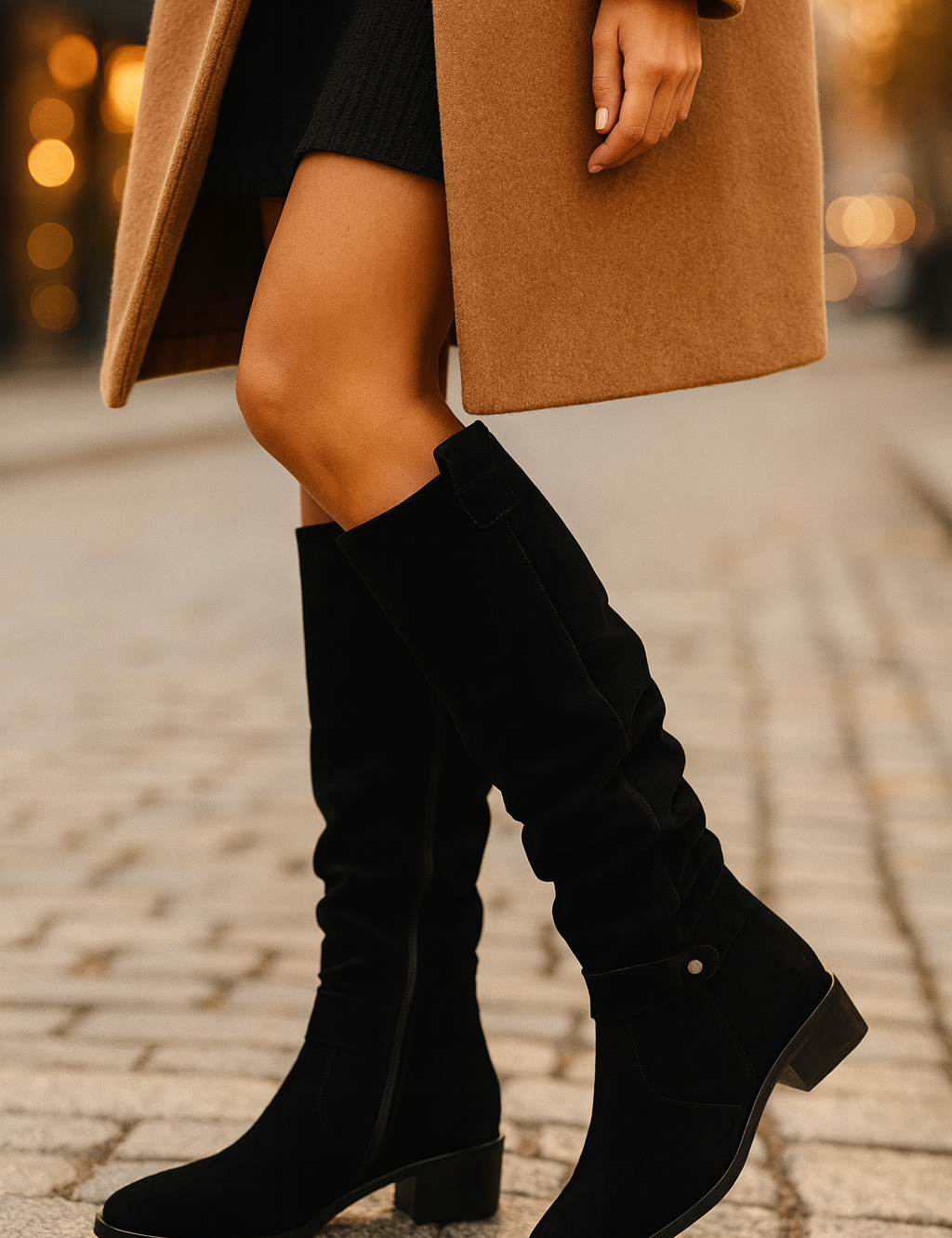 Hoge beige dames laarzen met slouch effect