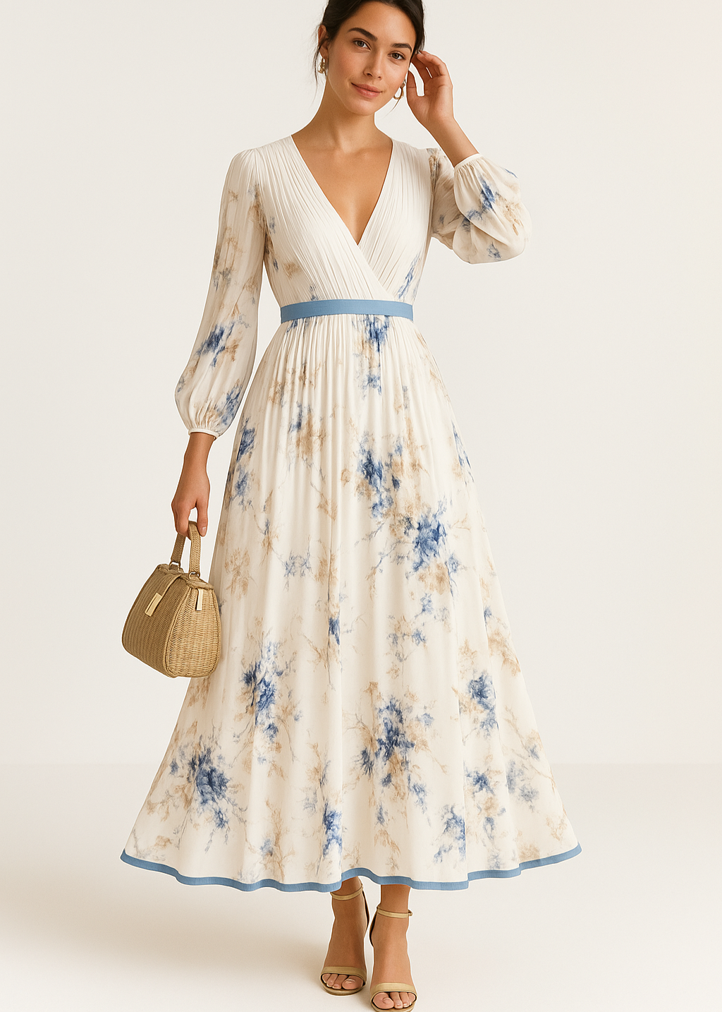 Dames zomerjurk maxi met bloemenprint en V-hals