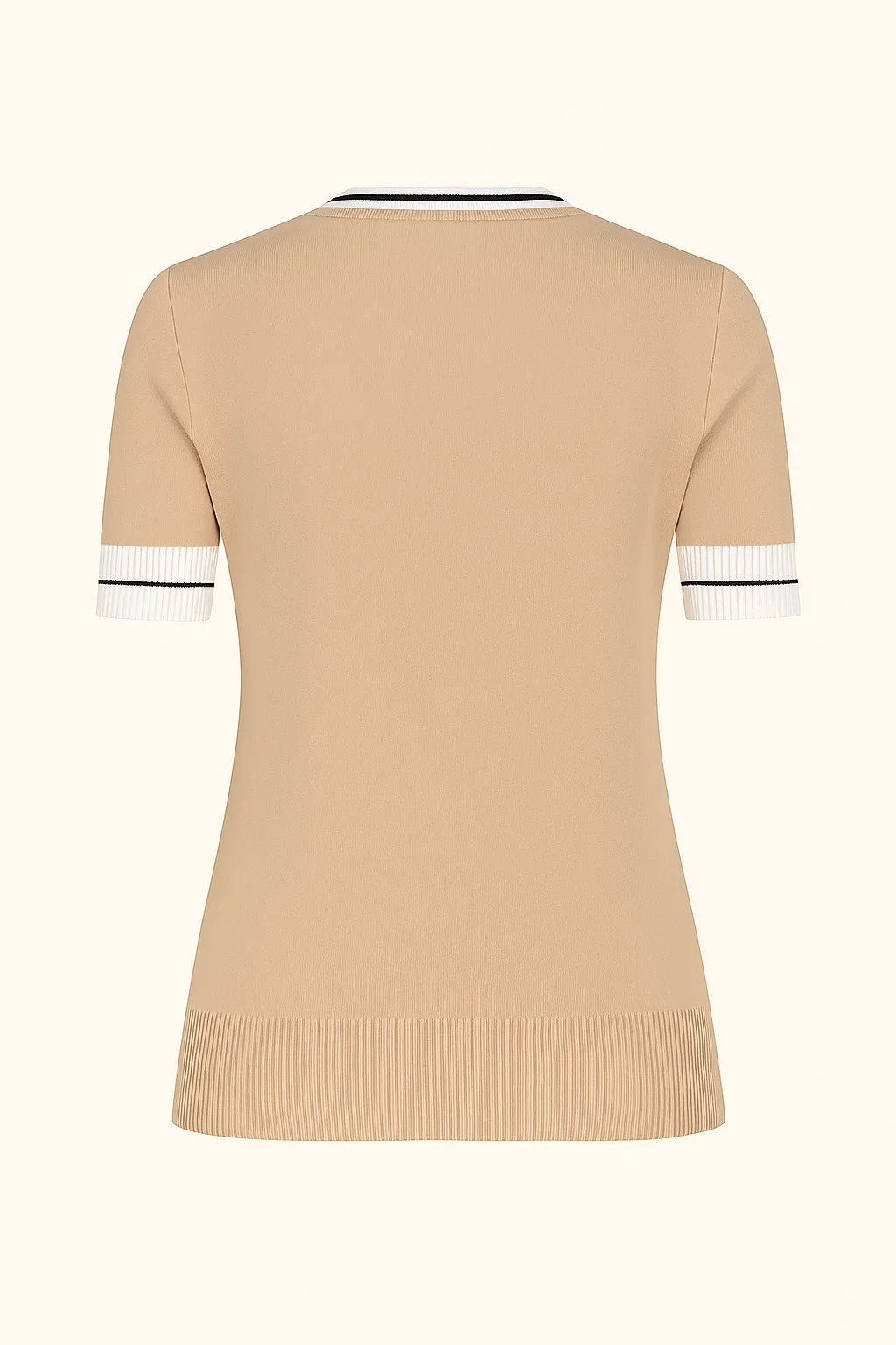 Ladies knitted top with V-neck and short sleeves