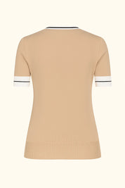 Ladies knitted top with V-neck and short sleeves
