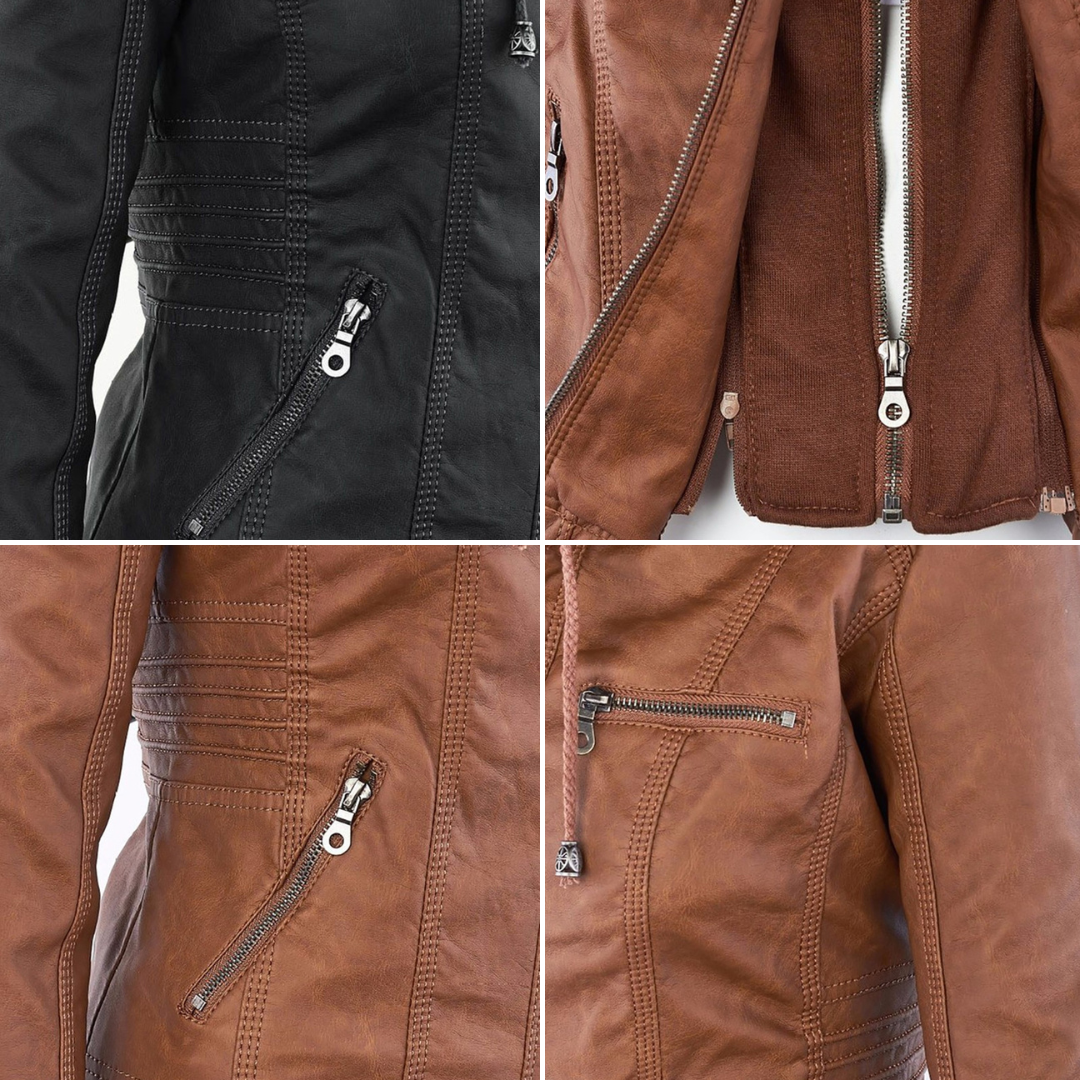Dames jas met capuchon | Getailleerde jas in leren look