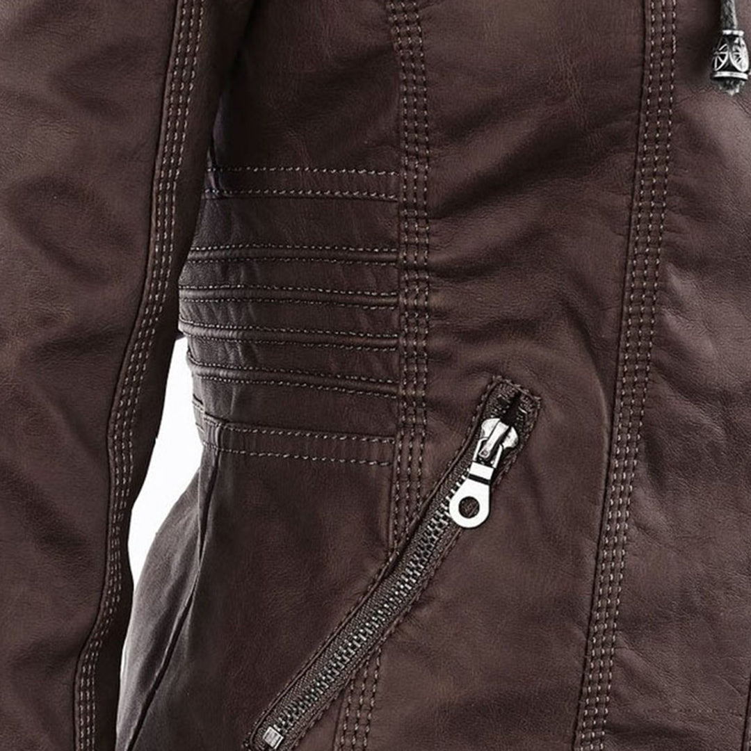 Dames jas met capuchon | Getailleerde jas in leren look