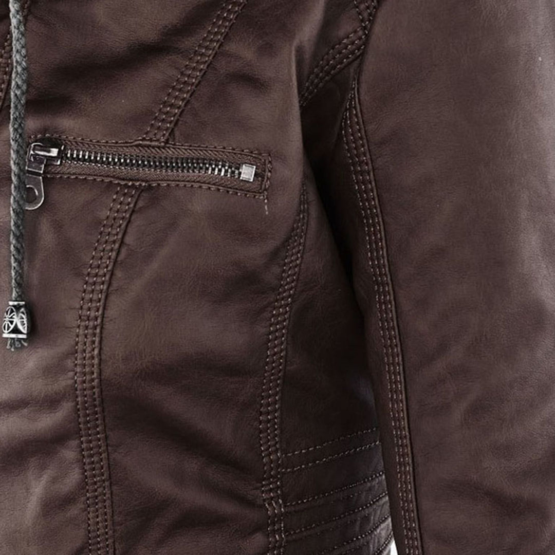 Dames jas met capuchon | Getailleerde jas in leren look