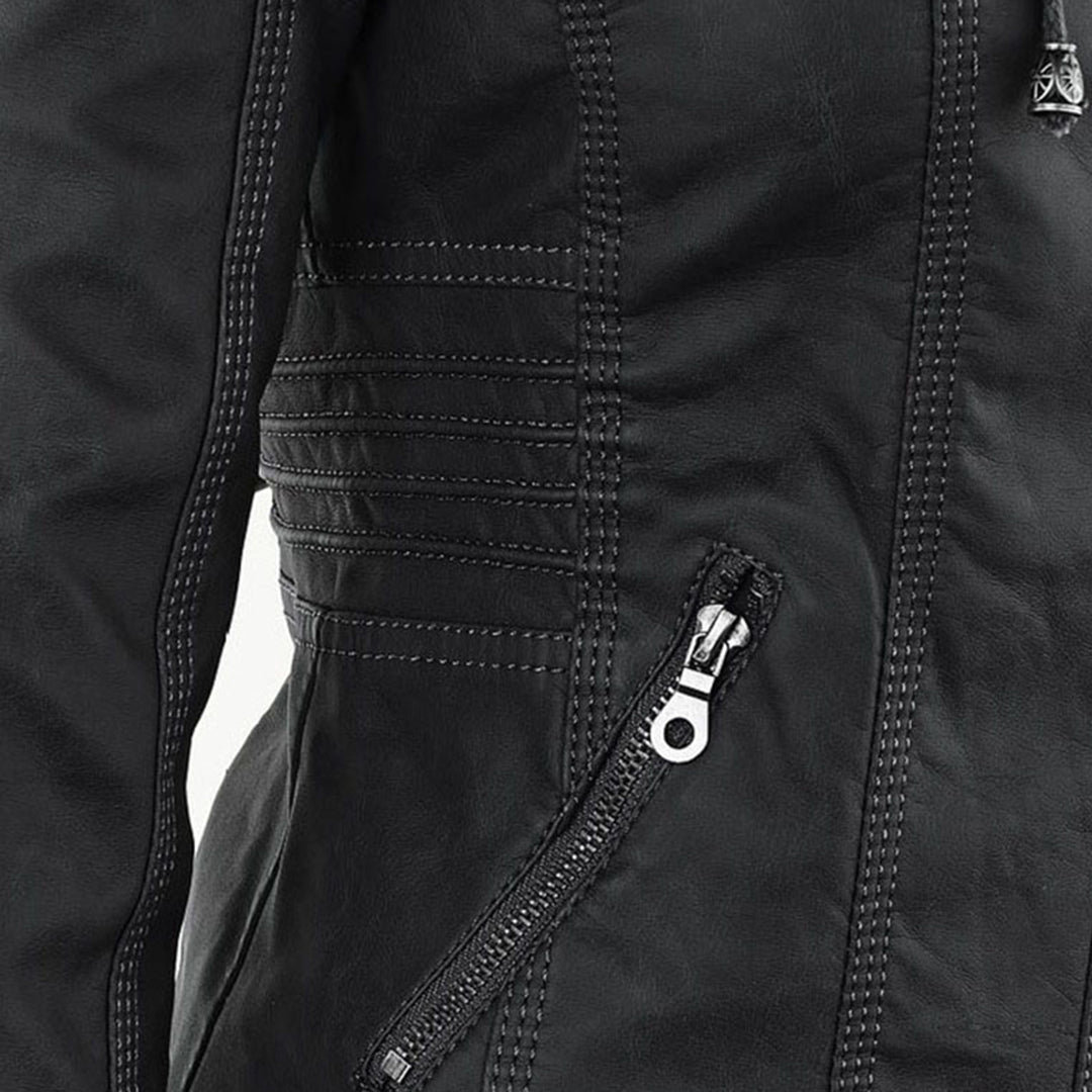 Dames jas met capuchon | Getailleerde jas in leren look