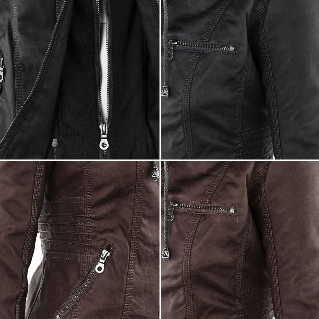 Dames jas met capuchon | Getailleerde jas in leren look